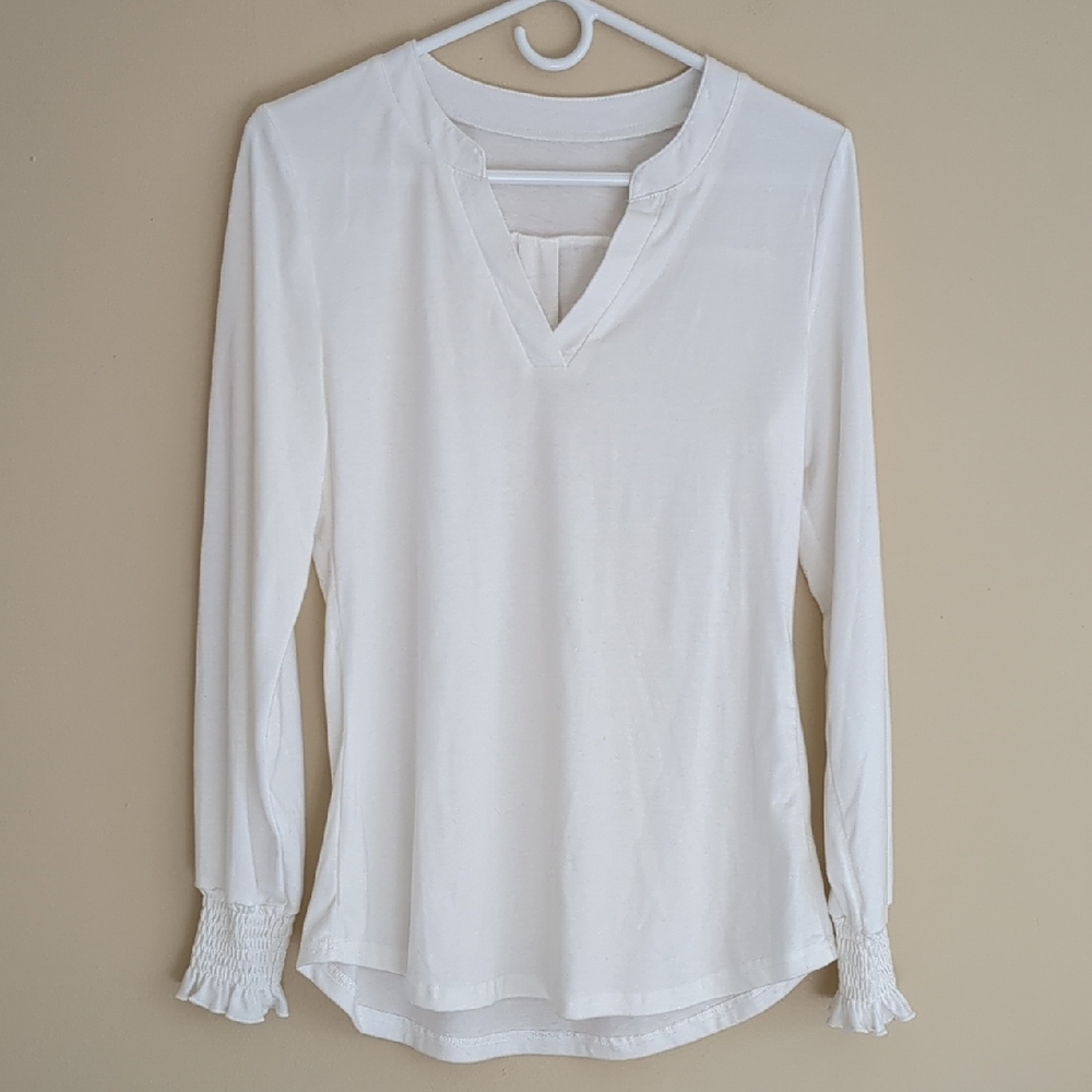 Long Sleeve Shirt Top With Smocking On The Cuffs